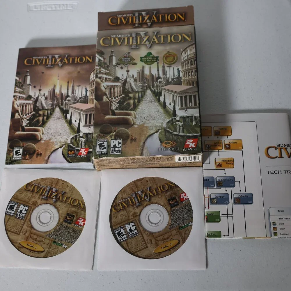 Sid Meier's Civilization IV (PC CD ROM, 2005) Complete 2 Discs, Manual, Tech Tre